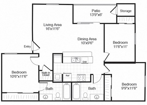 Valley Trails Apartments in Irving, Texas C1 Floor Plan